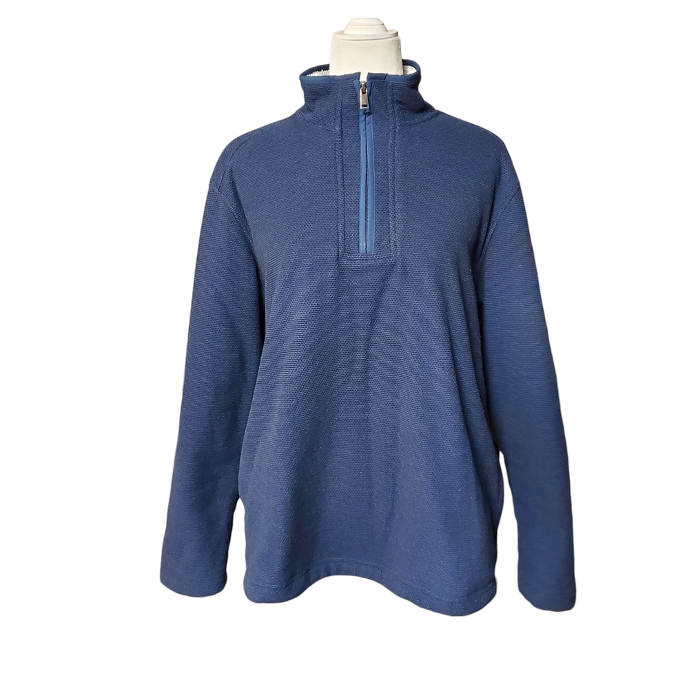 Orvis Sweater Men's Medium 1/4 Zip Pullover Sherpa Lined Navy Blue Heavyweight